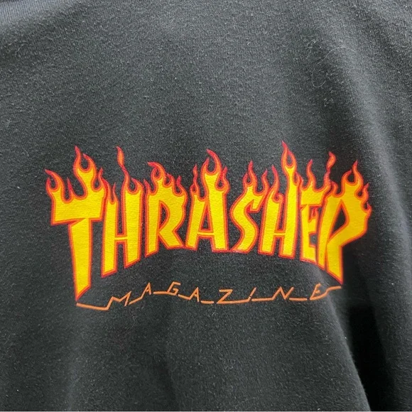 Thrasher Magazine Black Hoodie with Flame Logo Size M (boys 7) - Picture 3 of 4